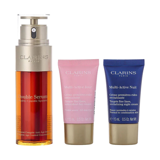 Clarins double serum 30ml + multi-active day cream + multi-active night cream