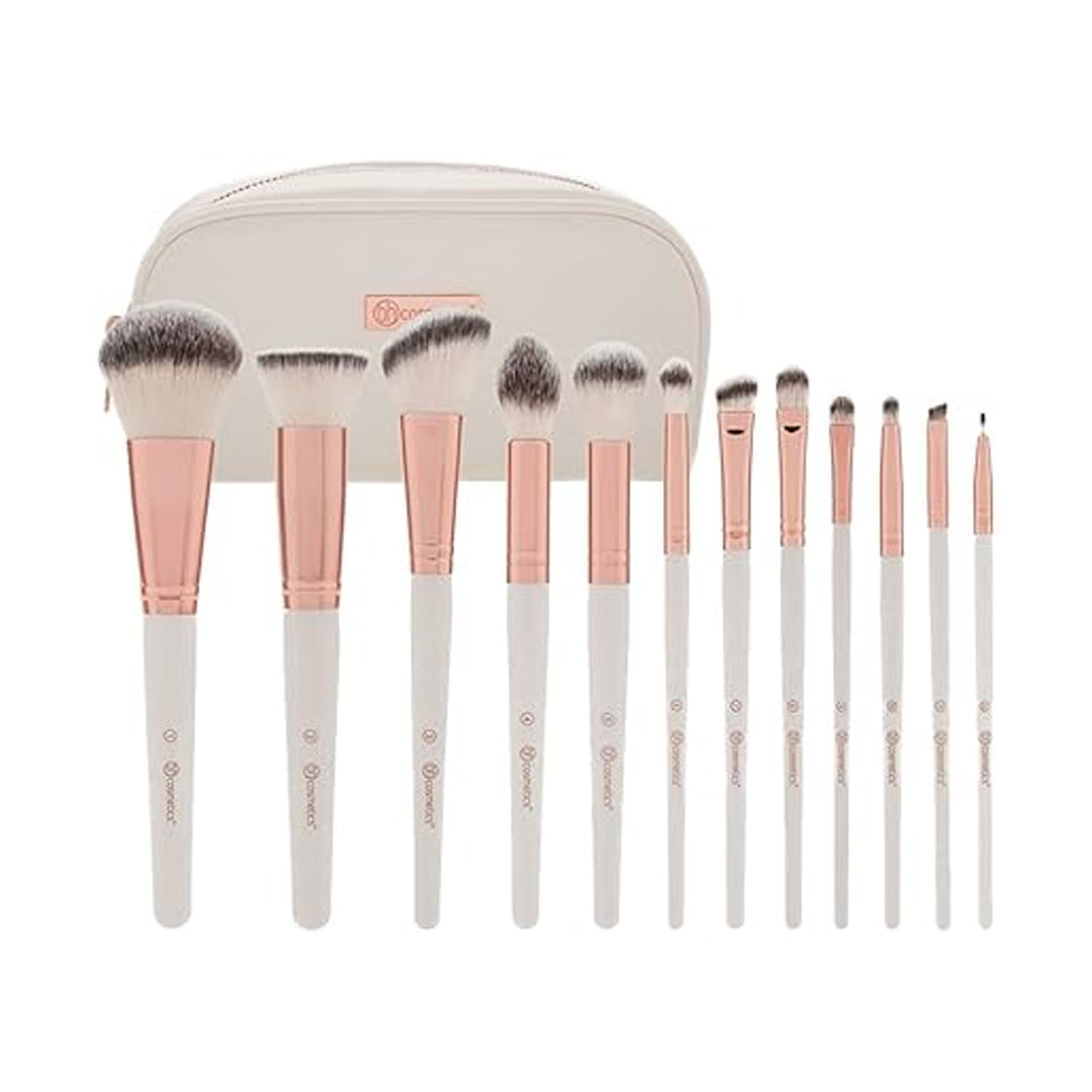 BH Cosmetics Rose Romance Brush Set With Cosmetic Case, 12 Pieces